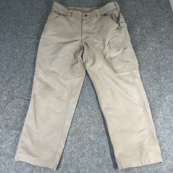 Duluth Trading Co Cargo Pants Mens 36X30 Beige Khaki Straight Leg Workwear Flaws - Picture 1 of 13